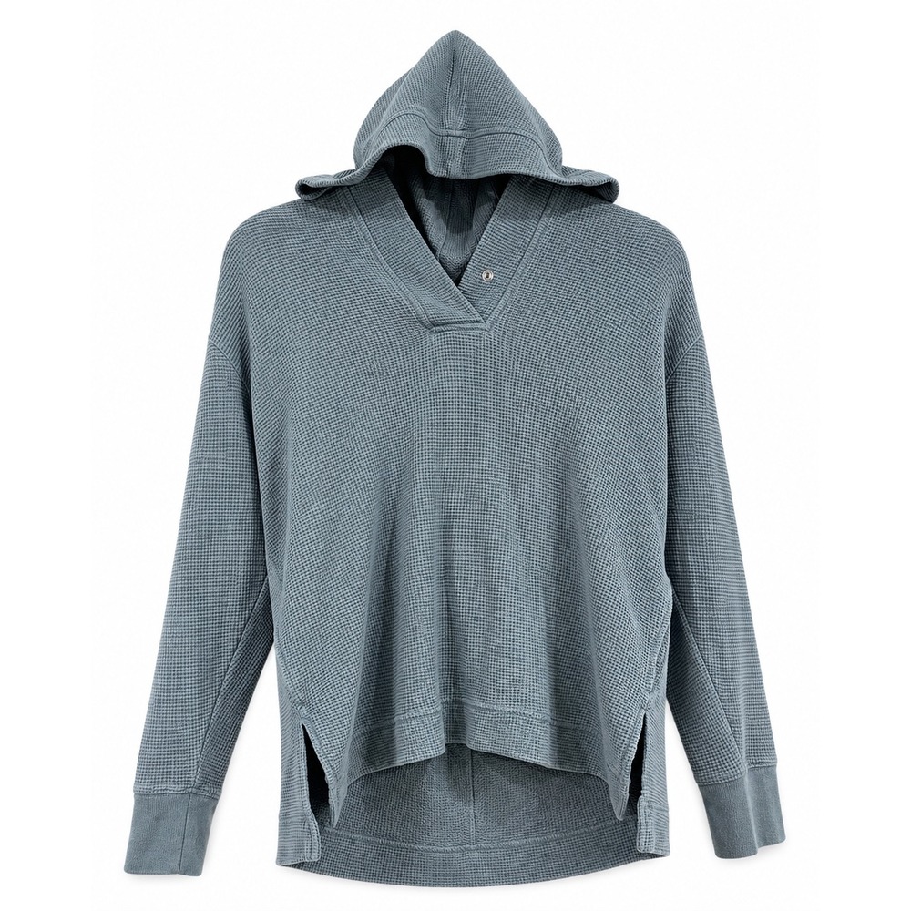 Athleta Coaster Luxe Waffle Hoodie Stormy Blue Large Tencel Pullover Sweatshirt